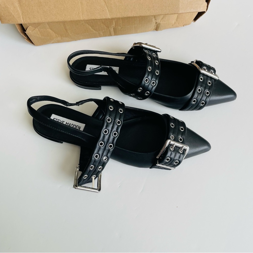 NEW Steve Madden SIZE 8.5 Kissable Slingback Flats in black - Picture 2 of 5